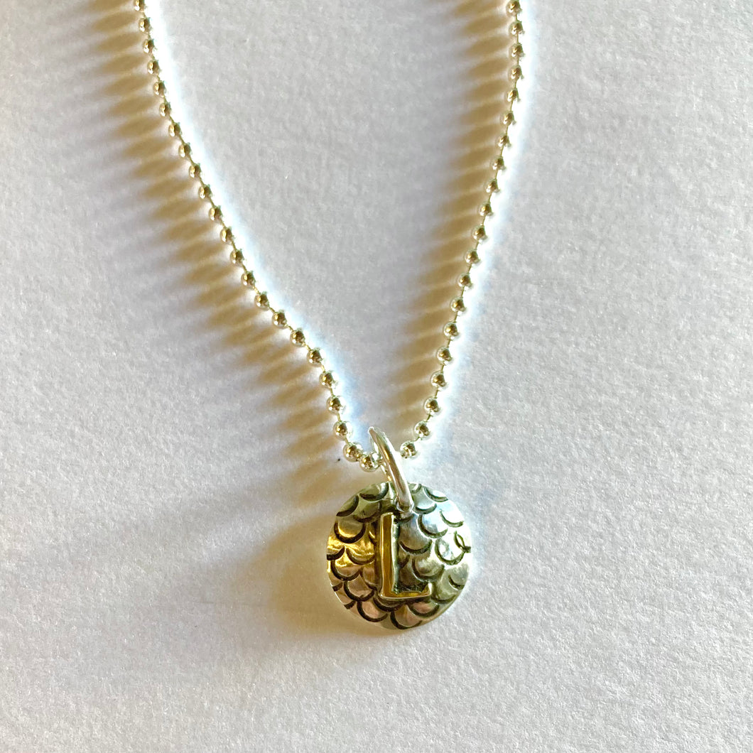 Scale Letter Pendant with 14k gold letter