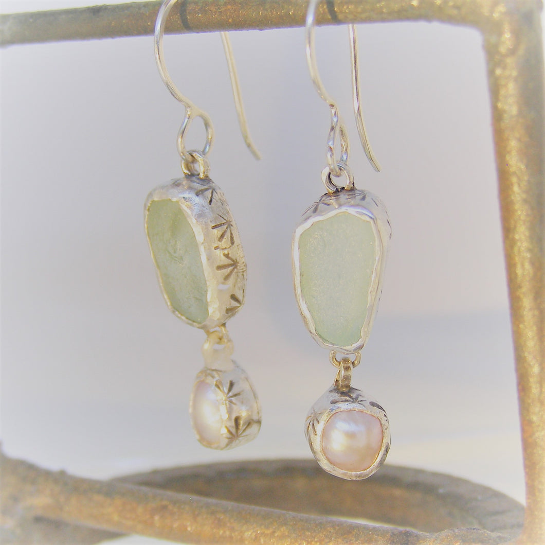Sea Foam Blue Sea Glass and pearls