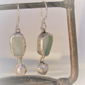 Sea Foam Blue Sea Glass and pearls