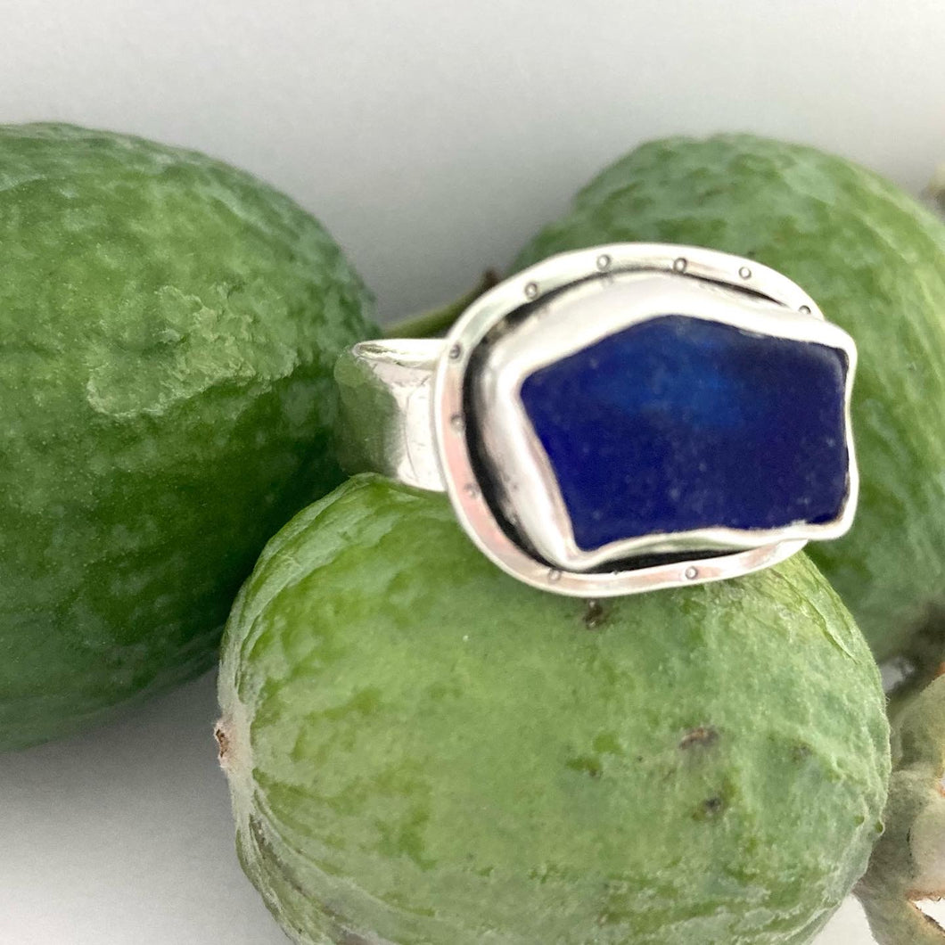 Up and away Sea glass ring-cobalt